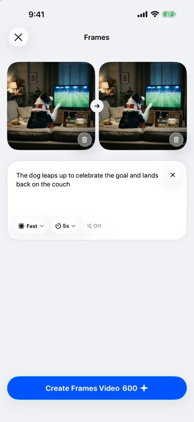 Frames screen with a start photo and an end photo to morph between